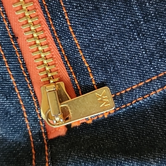 Michael Kors (designer) blue denim skirt tangerine trim-8 - Picture 3 of 7